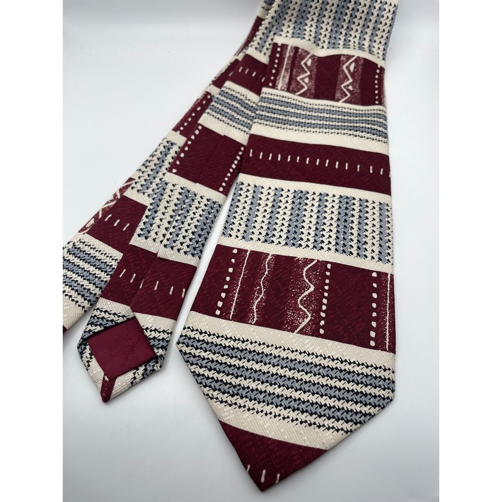Jacques Britt Mens Silk Tie Burgundy Cream Grey Geometric Pattern 4EH85DUG2 NEW